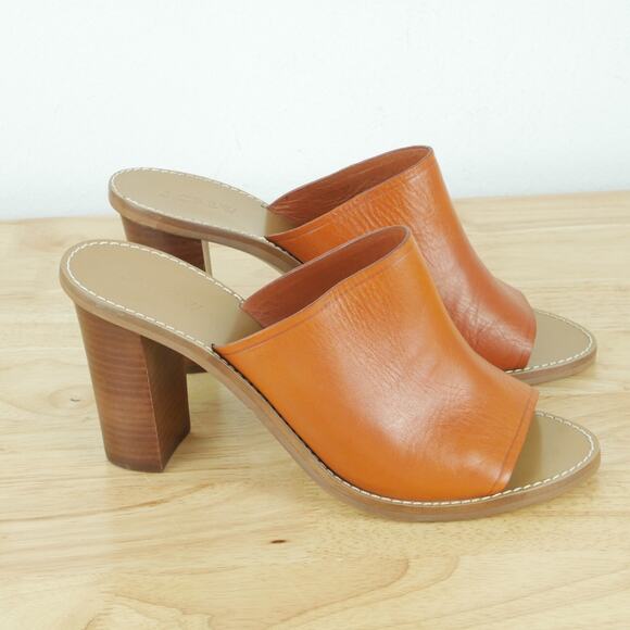 J Crew Size 10 Marlow Mules Brown Leather Slides Block Heel Sandals Preppy Boho - Picture 1 of 13